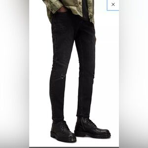 NWT!! ALLSAINTS Rex Men's Black Distressed Slim Jeans